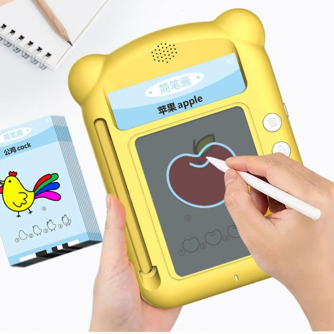 Yellow bilingual early education learning machine with educational cards for childhood development