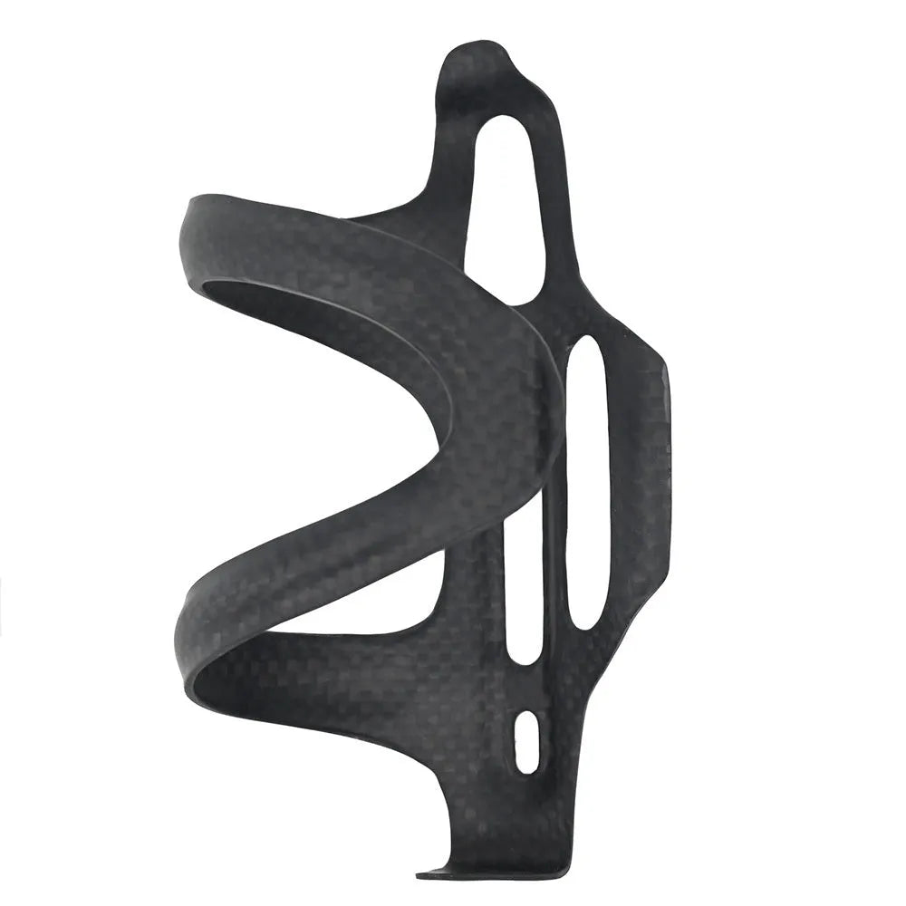 Black all-carbon fibre bicycle water bottle mounting bracket for road and mountain bikes.