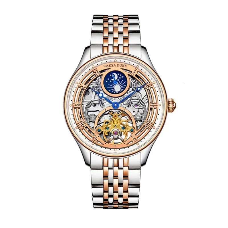 Men's waterproof business watch with steel strap in rose gold and white steel colour options