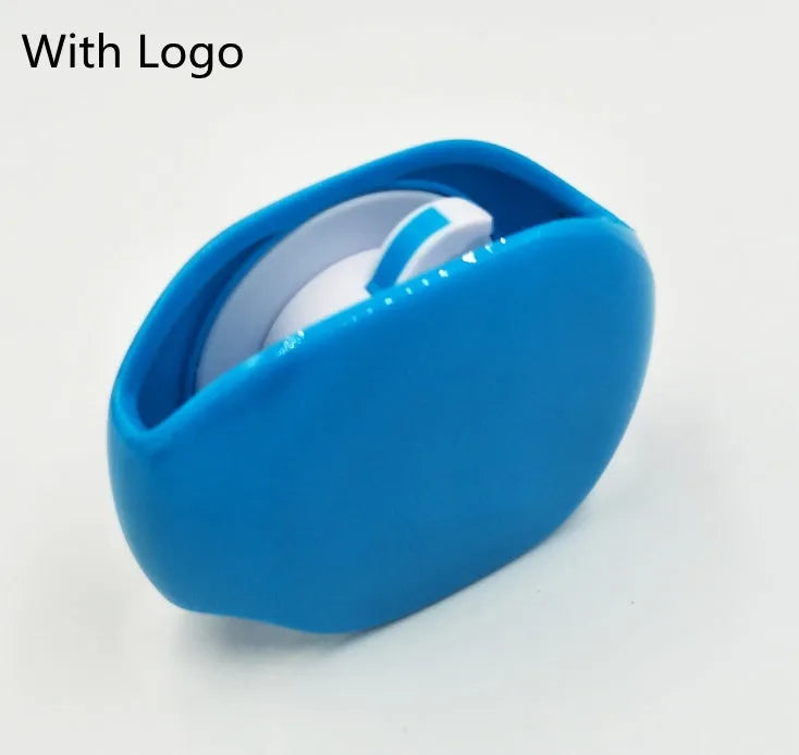 Automatic earphone cable winder retractor in various colours on a white background.
