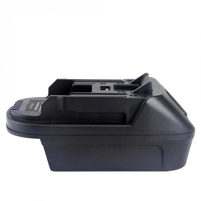 Black Milwaukee to Makita battery adapter measuring 125x90x65mm for DM18M to H99F conversion
