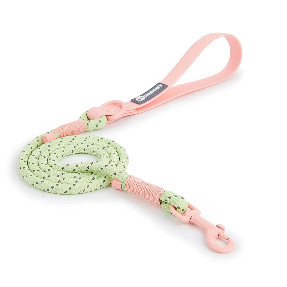 Solid colour PVC dog leash with hand-holding rope function showing 120cm length
