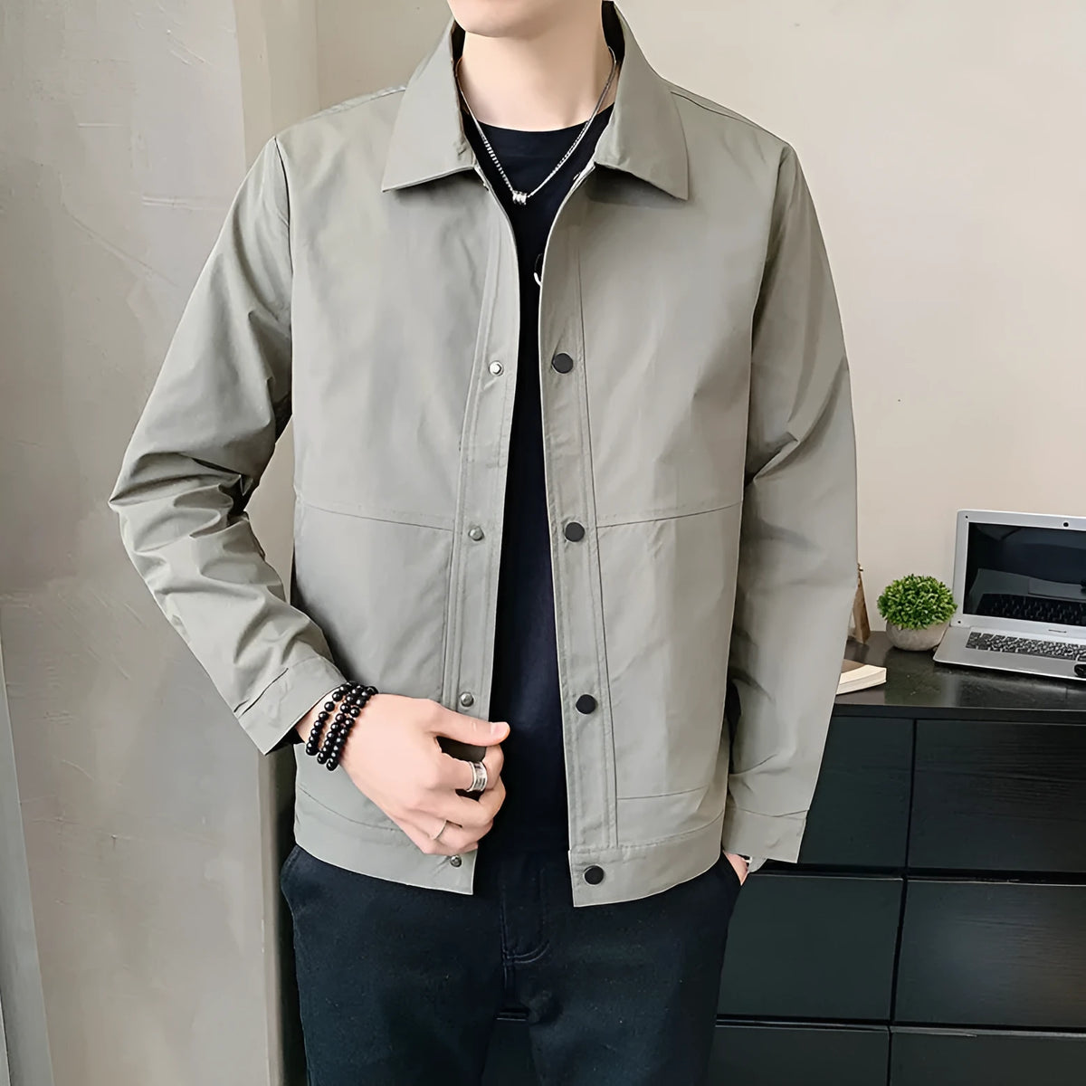 Korean style men's single-layer thin jacket in polyester fabric for spring and autumn wear