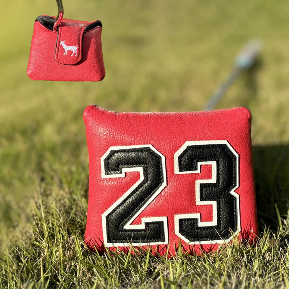 Set of four PU golf club sleeves in matching colour with different shapes for utility clubs, putters, and numbered irons