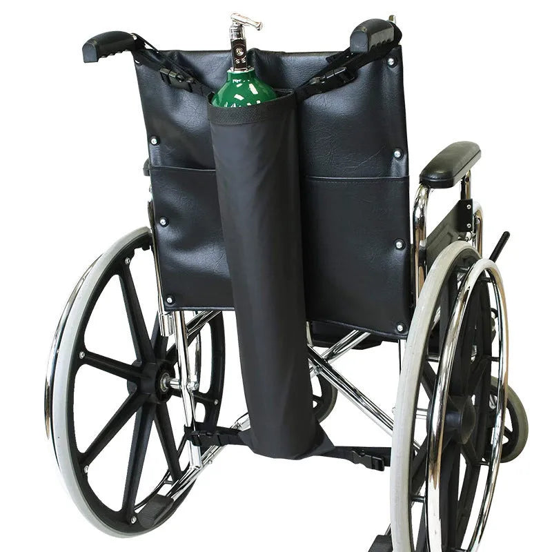 Black cylindrical wheelchair pannier bag for oxygen cylinders made from 600D Oxford cloth