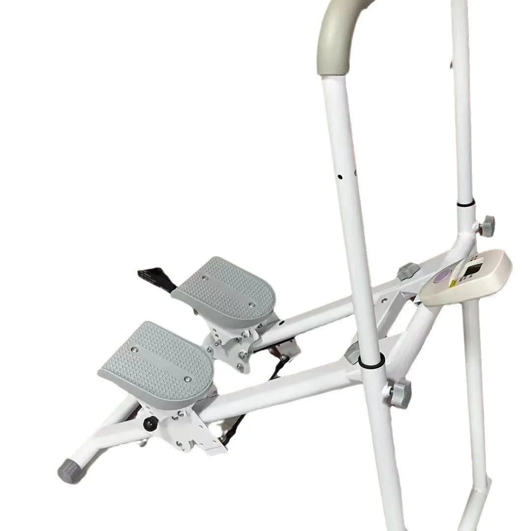 White foldable indoor climbing machine and treadmill for home fitness exercise
