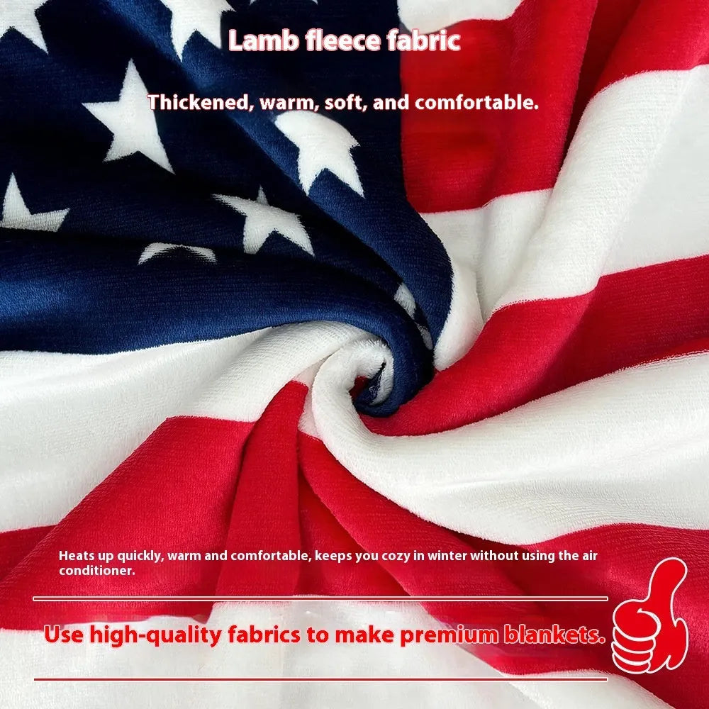 Striped polyester blanket in American style showing three size options