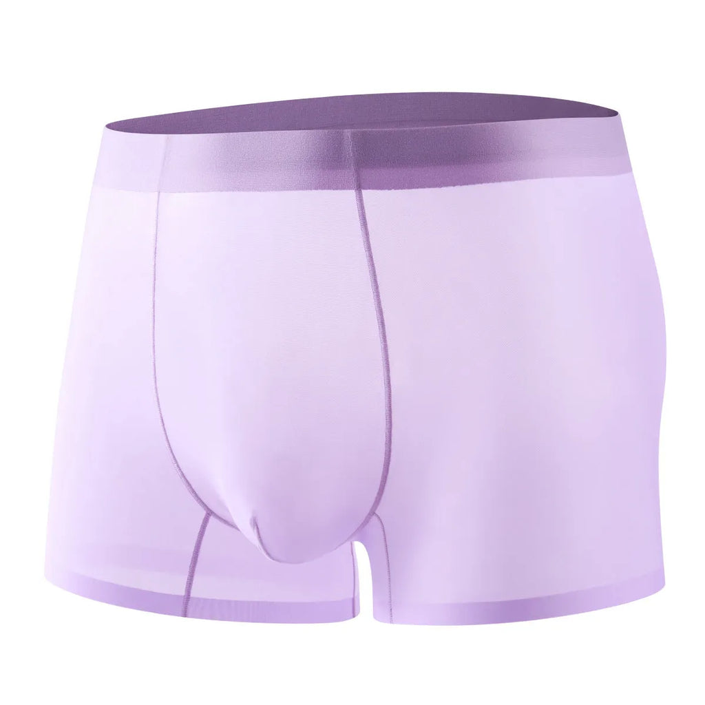 Ice silk seamless boxer briefs for men in solid colours showing ultra-thin transparent fabric