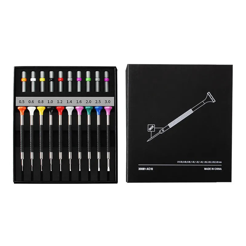 10-piece precision screwdriver repair toolkit for watches and glasses with 20 spare bits