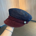 British retro octagonal denim newsboy hat with adjustable sizing