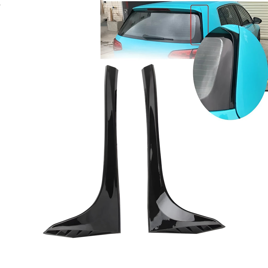 Glossy black ABS rear window spoiler wing for Volkswagen Golf 7 MK7 car, shown with adhesive tape.