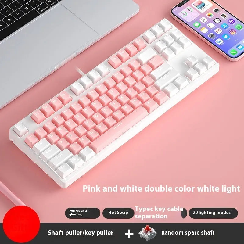 87-key hot-swappable mechanical gaming keyboard with two-tone keycaps and metal chassis