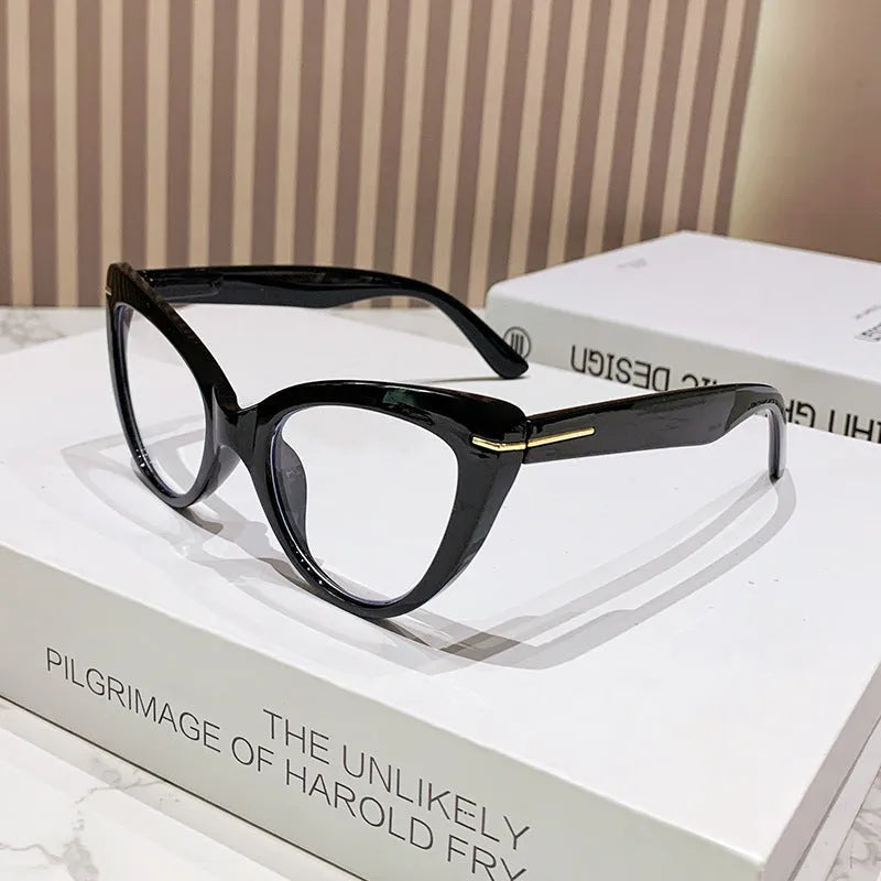Women's large cat's eye reading glasses with dragon and phoenix decorations on the frames