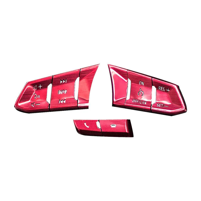 Aluminium alloy car interior decorative sticker set with transparent button overlays and multiple vehicle-specific designs