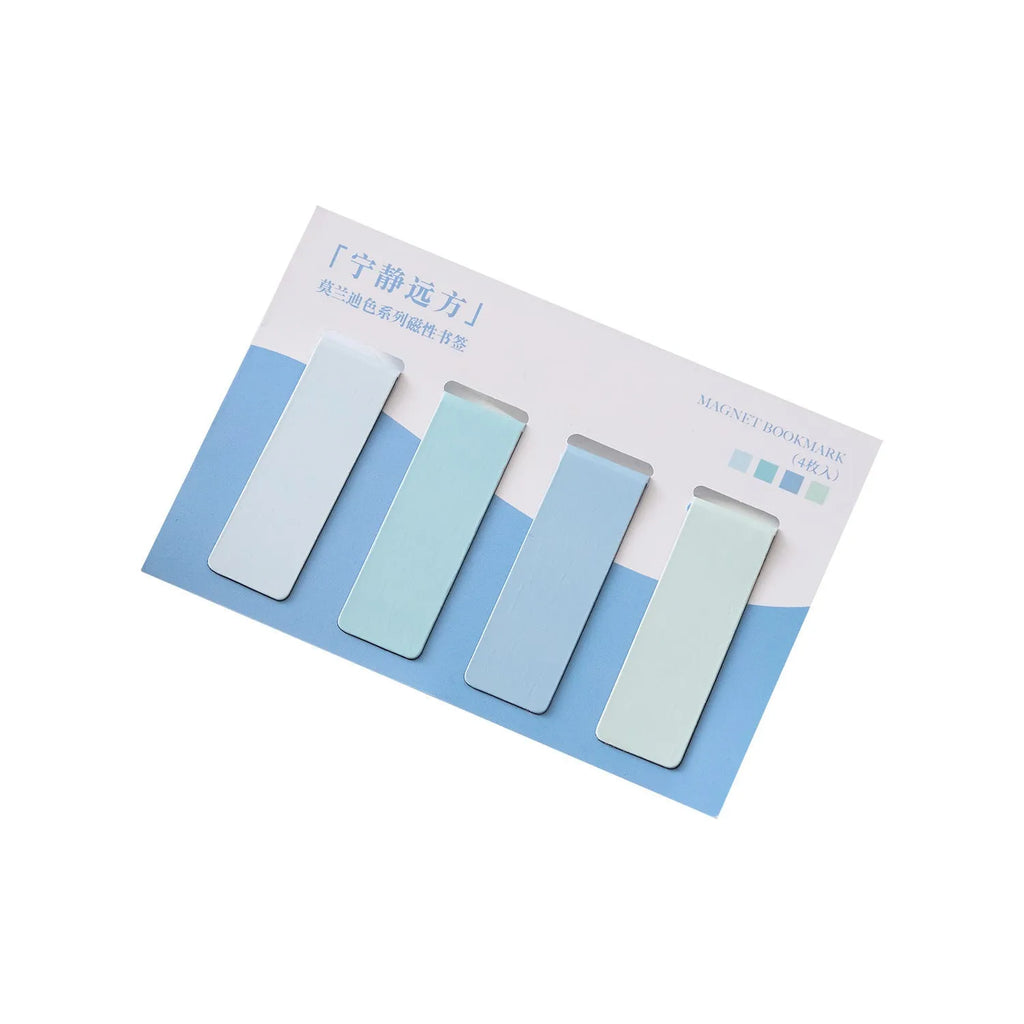 Four Morandi colour block magnetic bookmarks in pastel tones with miniature design