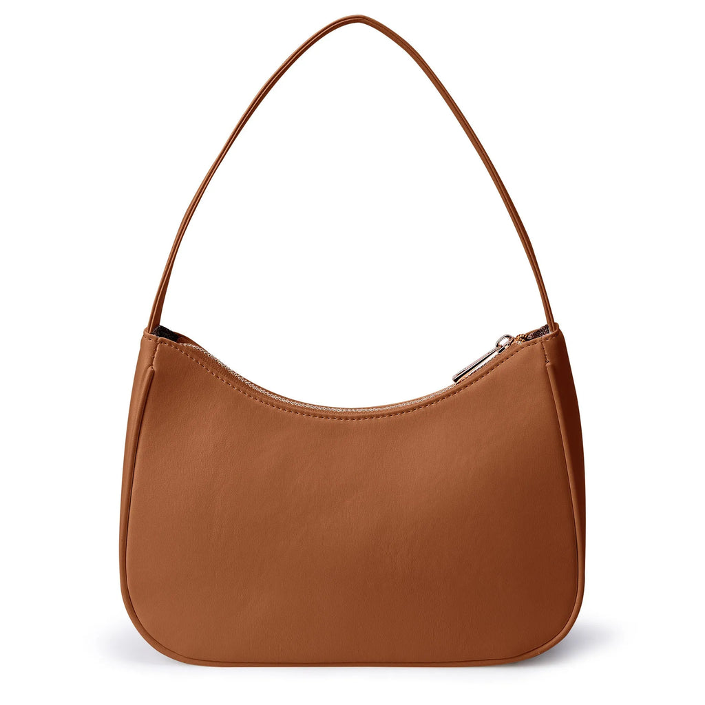 Apricot coloured retro waterproof shoulder bag with adjustable strap made from PU material