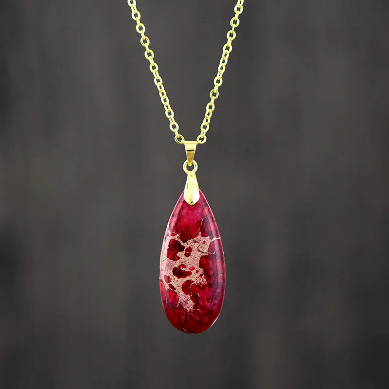 Emperor Stone jade water drop pendant necklace with 18K gold plated chain.