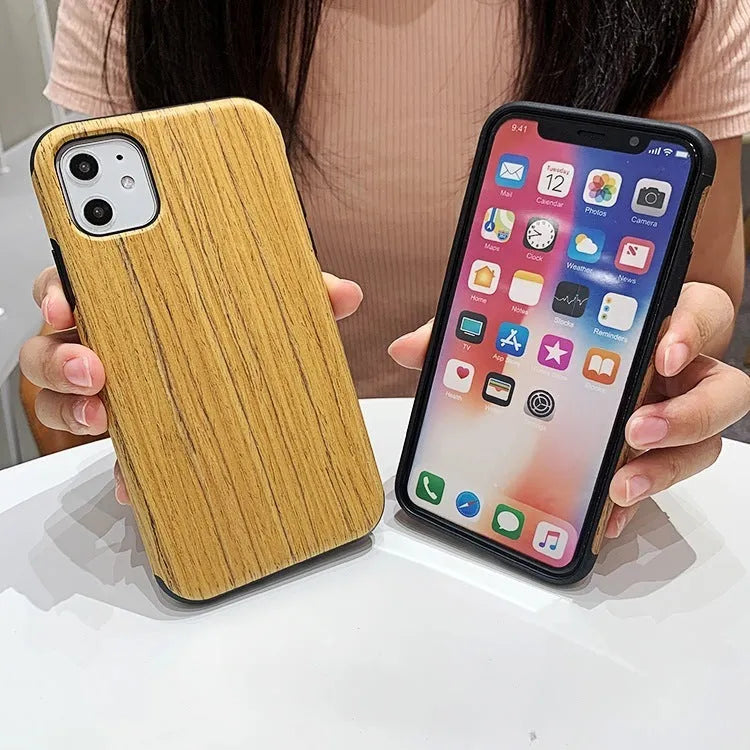 Wooden iPhone back cover case showing natural wood grain texture on rosewood coloured case