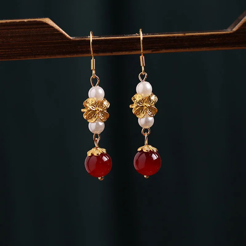 Vintage geometric alloy earrings with antique Han cheongsam court style and electroplated gold finish