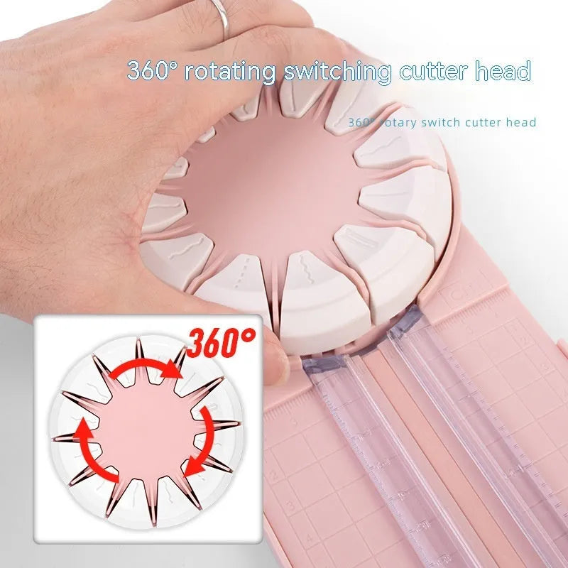Pink 12-in-1 plastic paper cutting machine with dotted cutting mechanism for card making