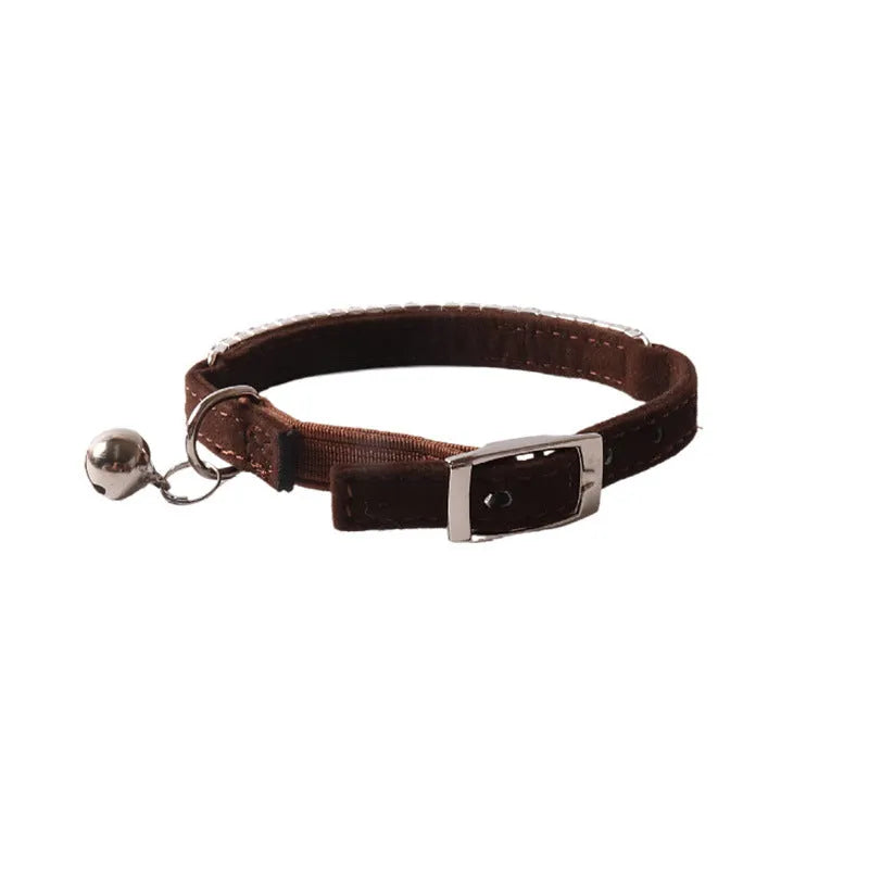 Elastic buckle gang drill pattern cat collar in six colour options including pink and dark brown