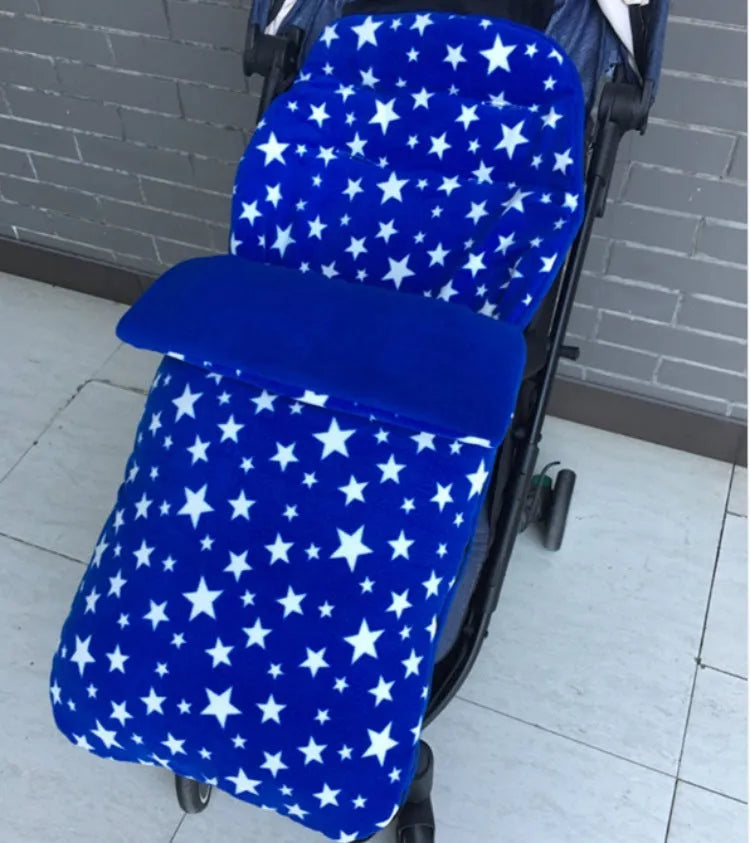 Envelope-style baby stroller sleeping bag in beige colour showing thick cotton wool filling and soft lining.