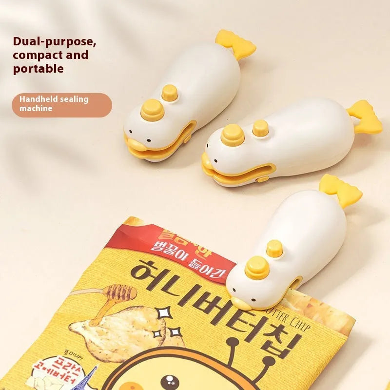 Small yellow duck rechargeable sealing machine with animal jacquard pattern and USB charging cable