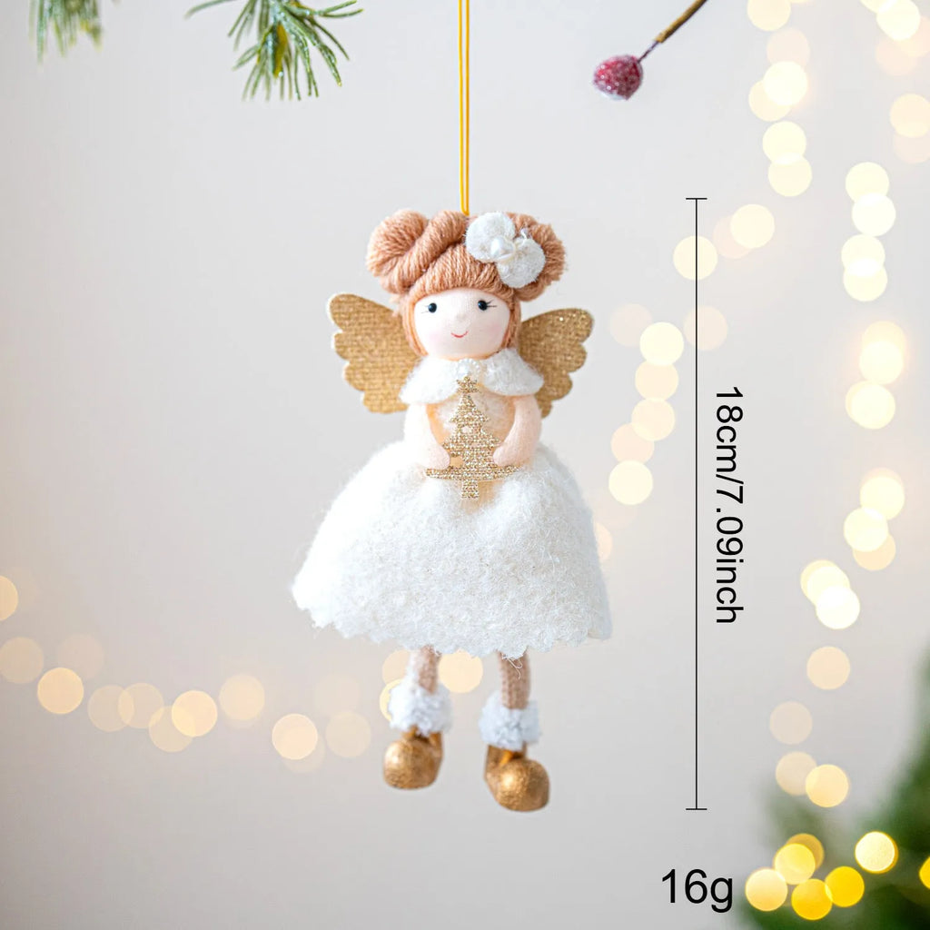 Christmas angel wings plush pendant ornament in pink or white colour on tree branch