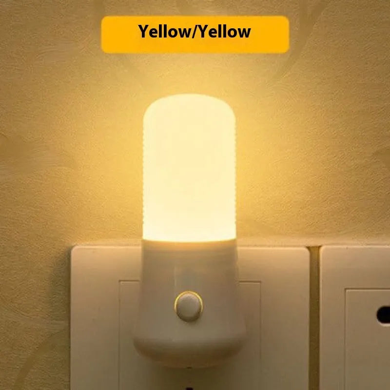 Minimalist cube bedside night light with US plug showing white and warm light switch
