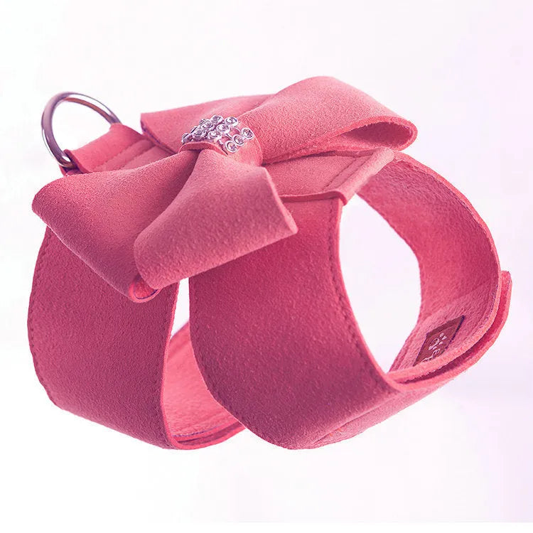 Pink blue orange dog harness with bowknot on adjustable microfiber chest strap