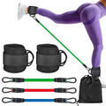 Yoga resistance band set with three tension levels and foot loops for hip and leg exercises