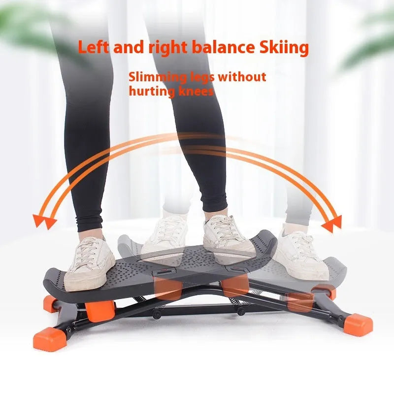 Black mini fitness skiing machine JS101A model with elastic hand straps for home exercise
