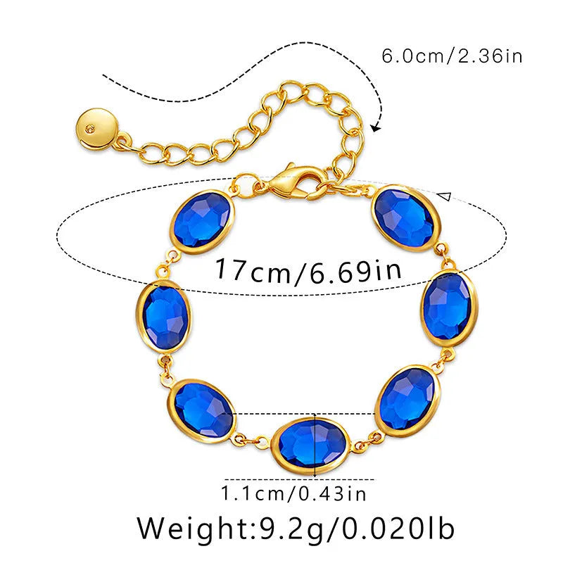 Geometric ellipse bracelet in 18K copper with blue glass inlay embroidery