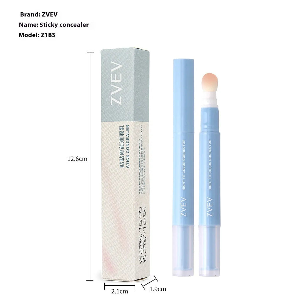 Concealer cream pen with sponge brush head applicator shown in three colour shades.