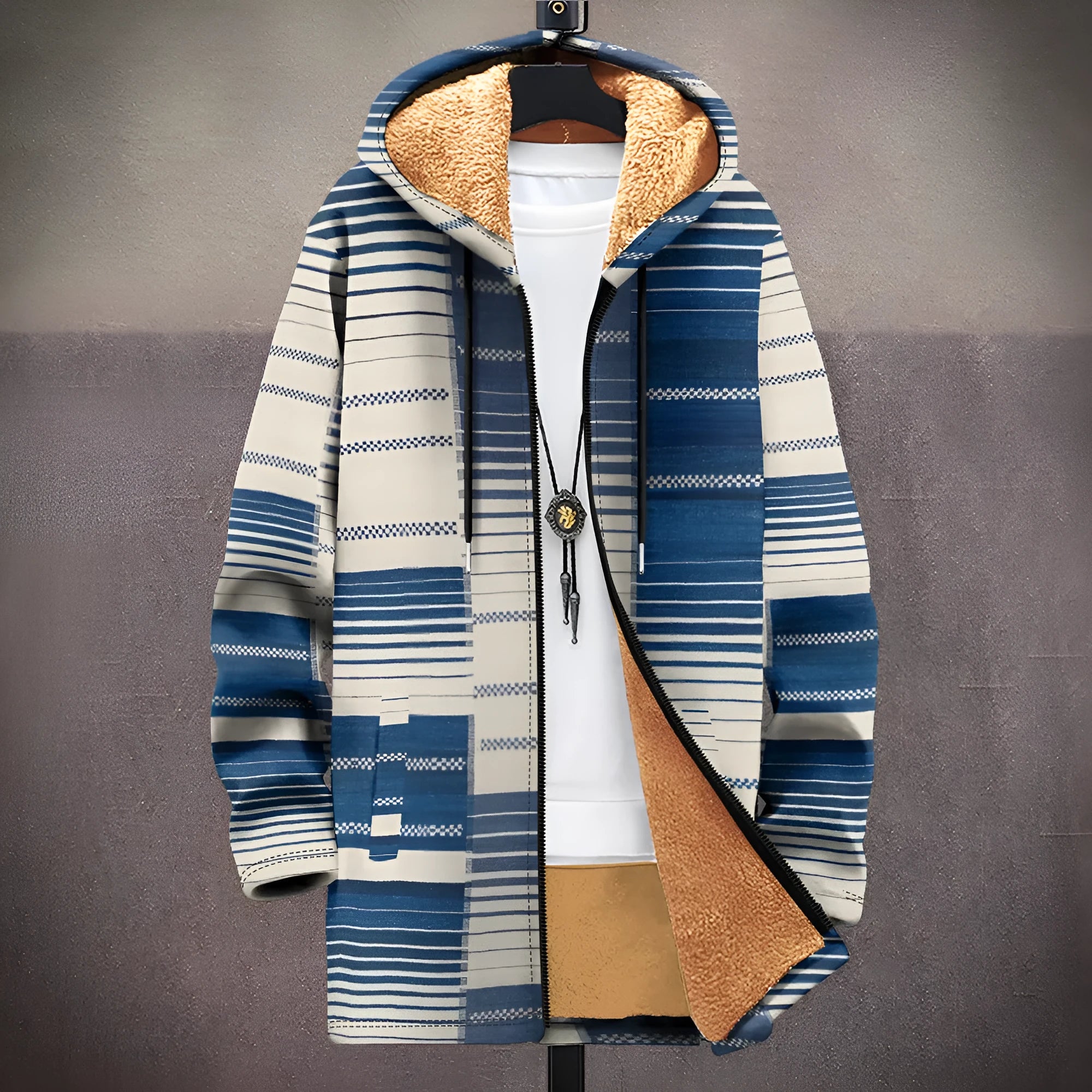 Men's multicolour printed hooded cardigan with front zip in loose fit
