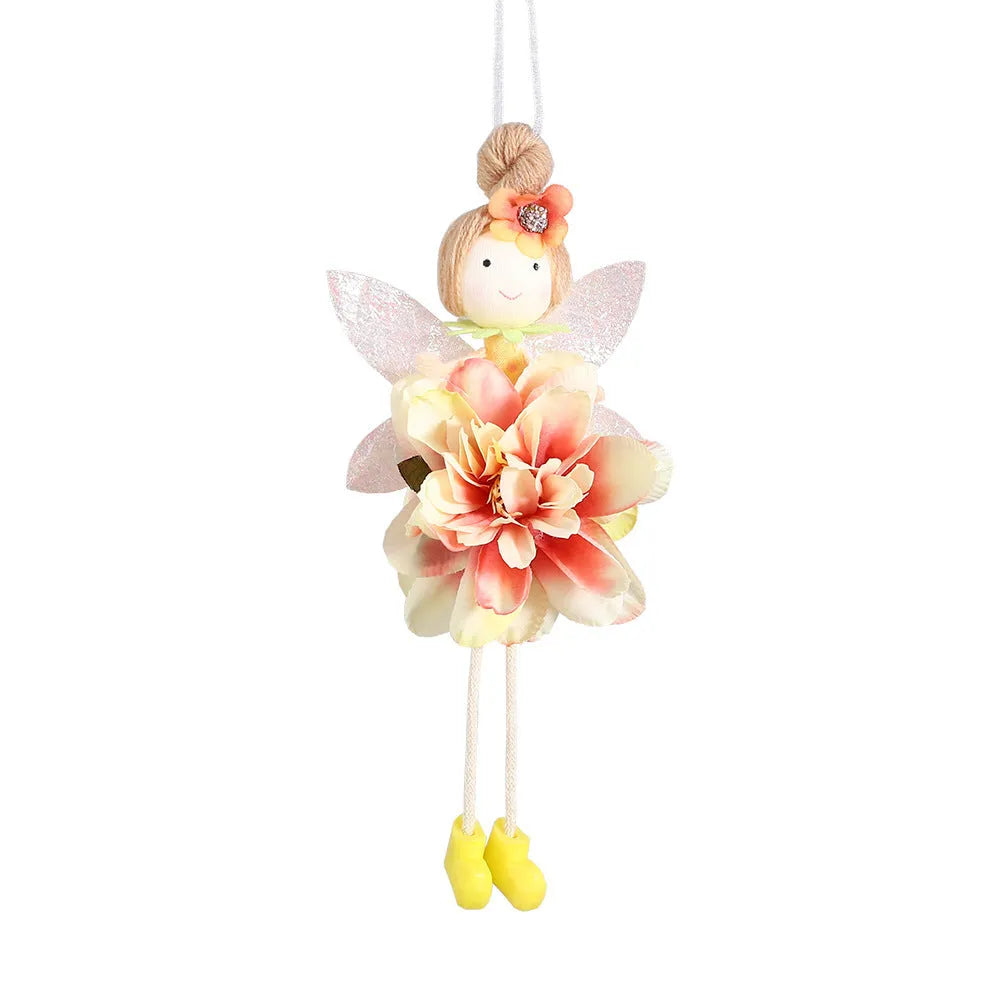 Cloth elf pendant with floral angel girl design in dark pink, pink, green, and yellow colour options