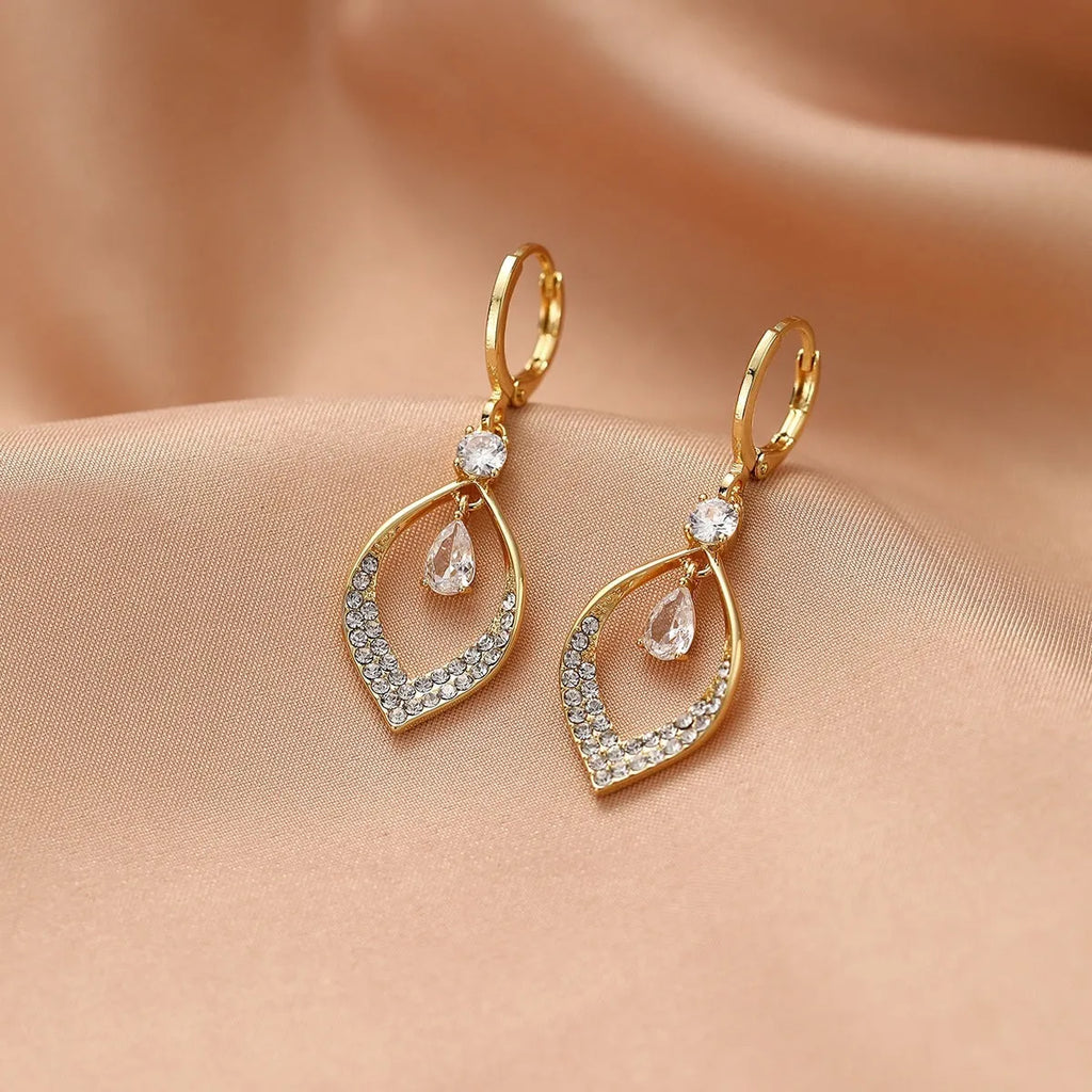 Women's zircon drop tassel earrings with teardrop shape and electroplated gold or silver finish