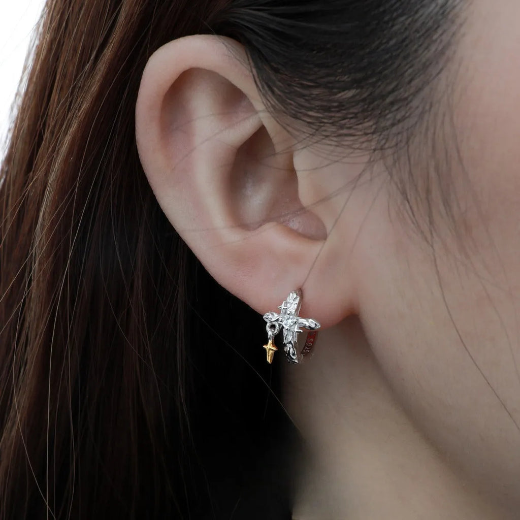 Women's geometric cross earrings in 925 silver with white gold colour electroplating