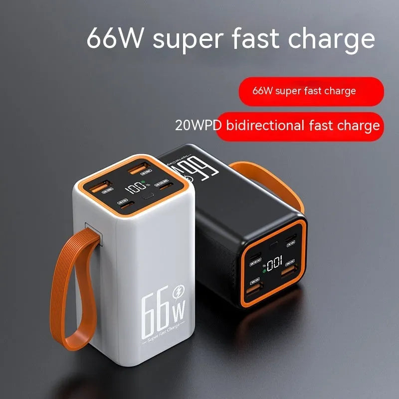 PD66W Fast Charge 20000 mAh power bank in black and white colour options, showing creative design.