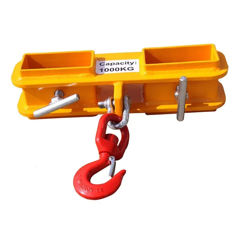 MK forklift hook attachment with rotatable design and safety locking device for converting forklifts to mobile cranes