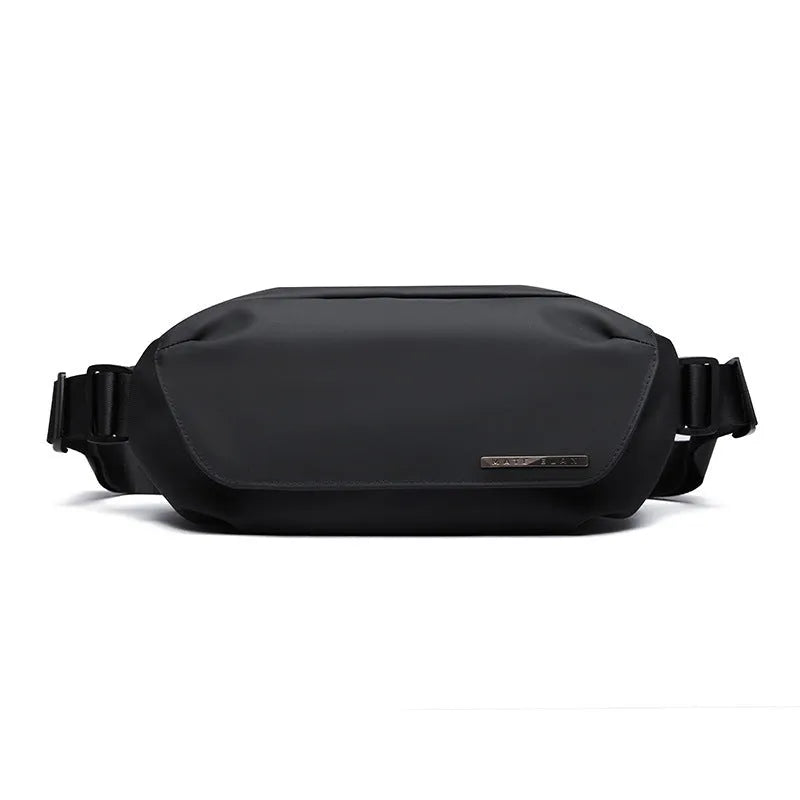 Black Oxford cloth messenger bag for men with functional one-shoulder riding design