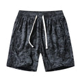 Men's camouflage pattern athletic shorts in corduroy fabric with straight leg cut and high waist