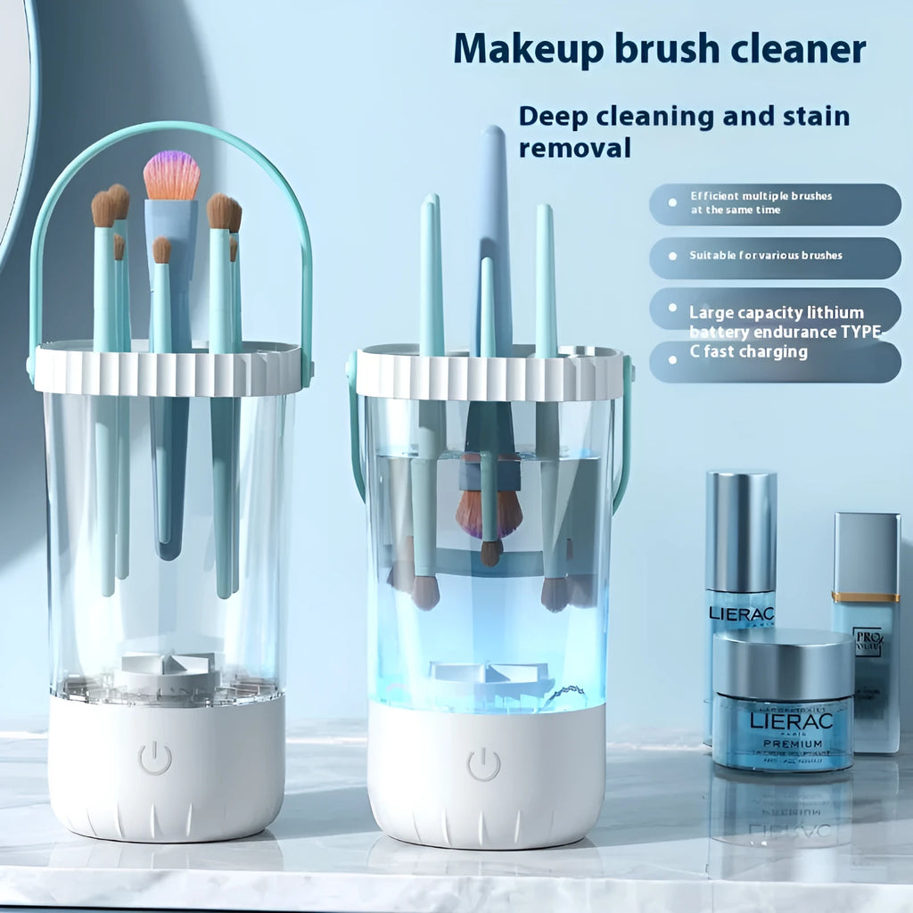 White rechargeable electric makeup brush cleaning device with USB cable