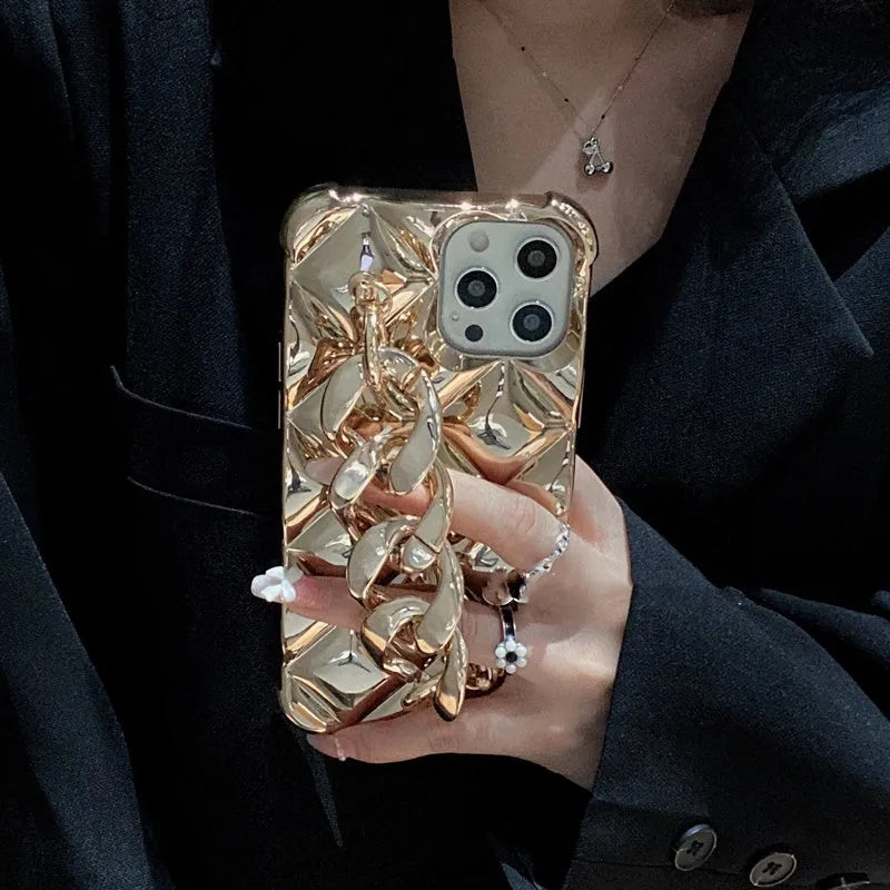 Gold chain diamond shell silicone phone case for compatible Apple iPhone models
