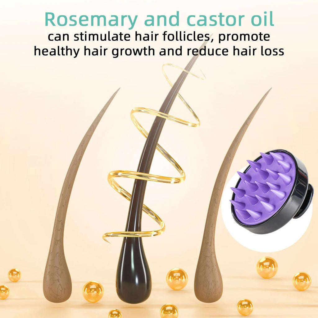 118ml bright yellow hair treatment oil bottle with massage brush attachment for dense long hair care