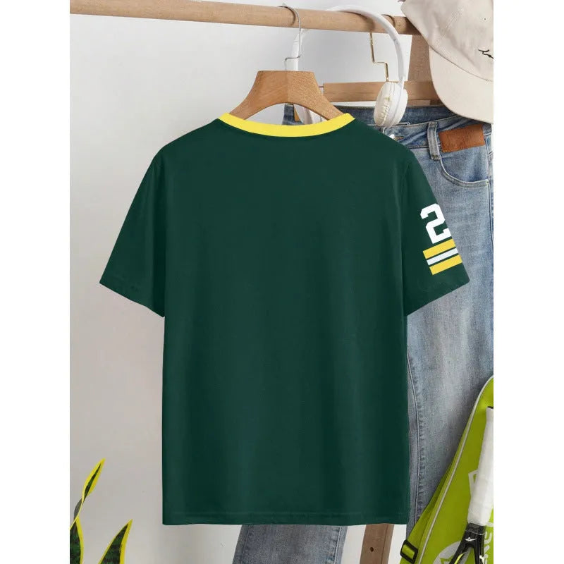 Men's loose fit red cotton t-shirt with a contrasting digital print white letter pattern on the front.