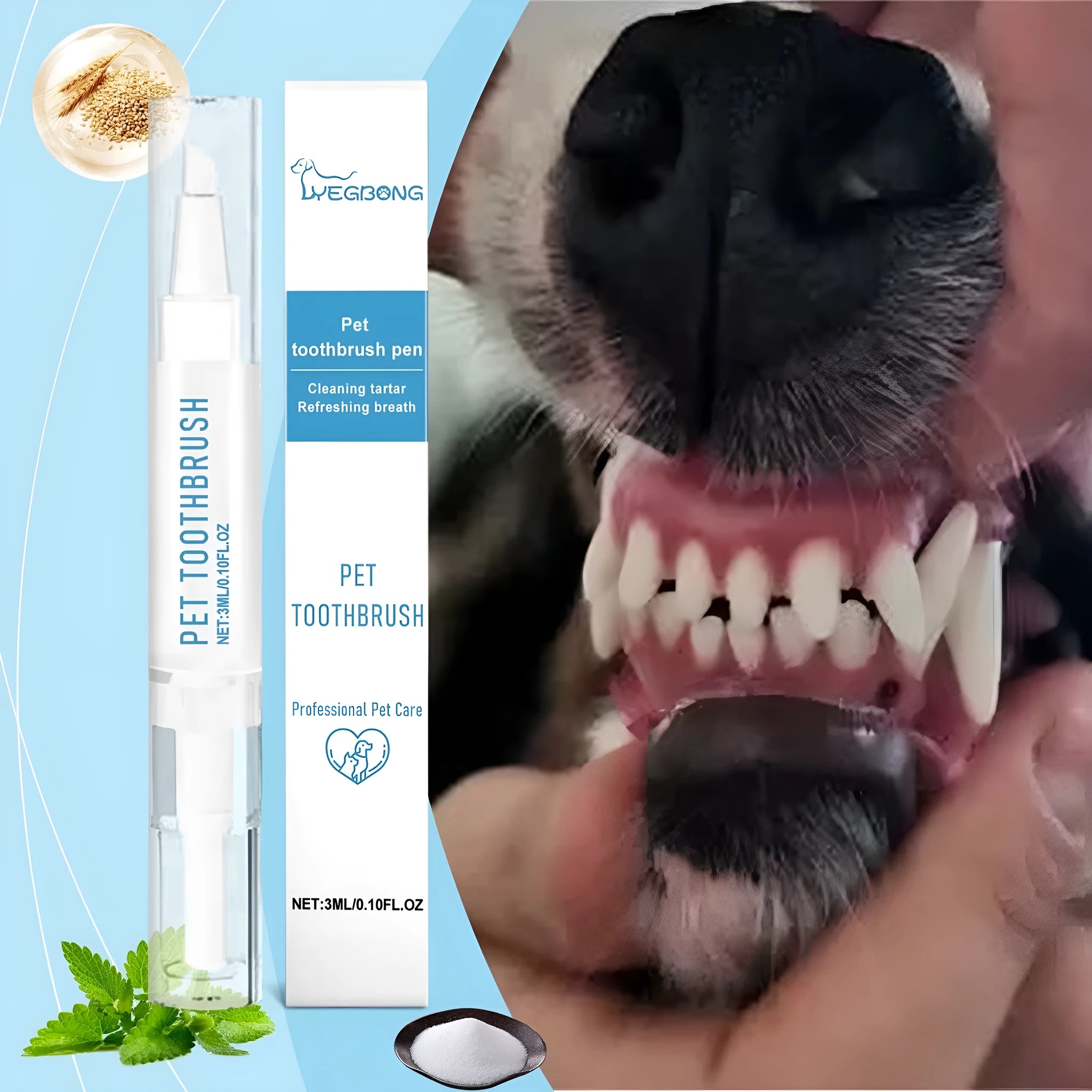 Pet toothbrush pen with soft bristle brush head and 3ml toothpaste reservoir