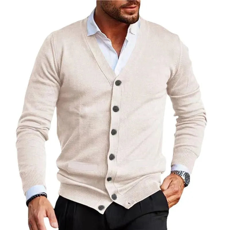 Men's slim-fit acrylic cardigan sweater coat in autumn colours with long sleeves