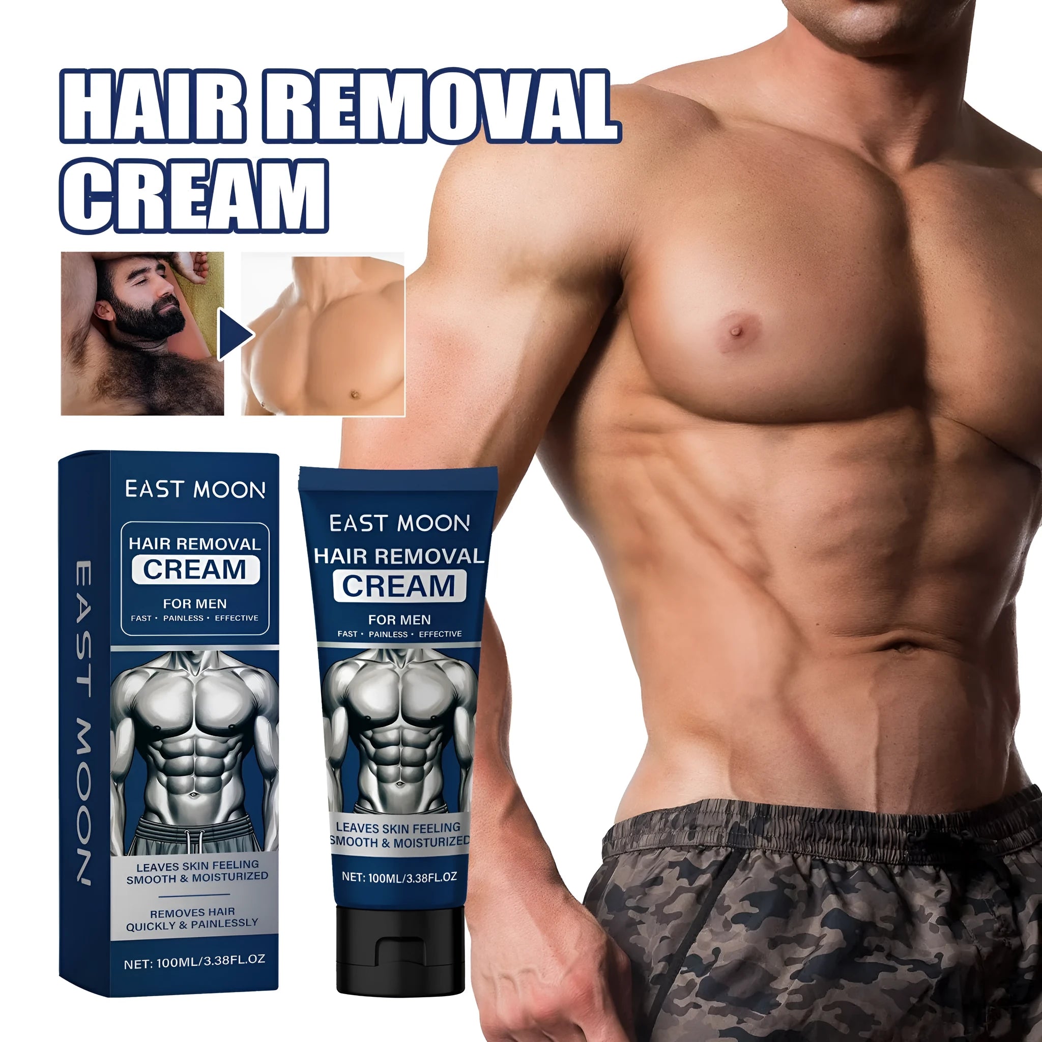 Men's hair removal cream tube for beard, armpit, hand and leg depilation - 100ml mild formula