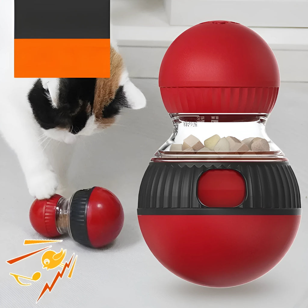 Plastic rotating cat sound food dropping ball toy in Super Ball colour.